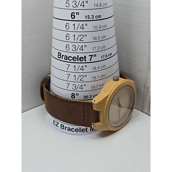Cucol Bamboo Wooden Watch Brown Leather Strap Minimalist Quartz 45mm New Battery - Picture 6 of 11